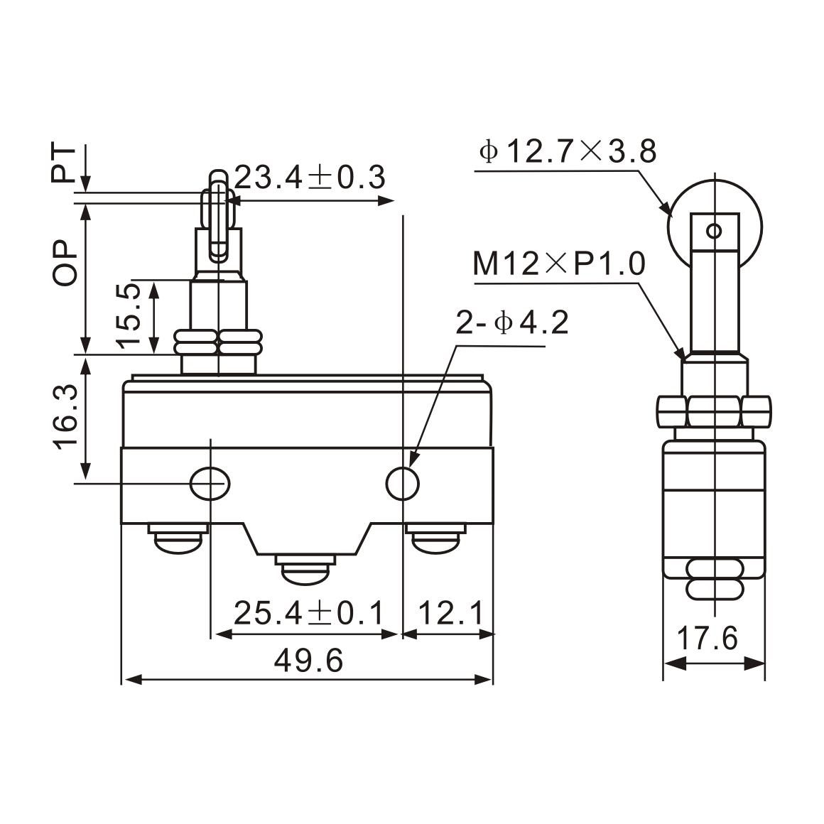 Tianyi Switch Z-15GQ21-B Panel-Mount Cross Roller Plunger Micro Limit Switch