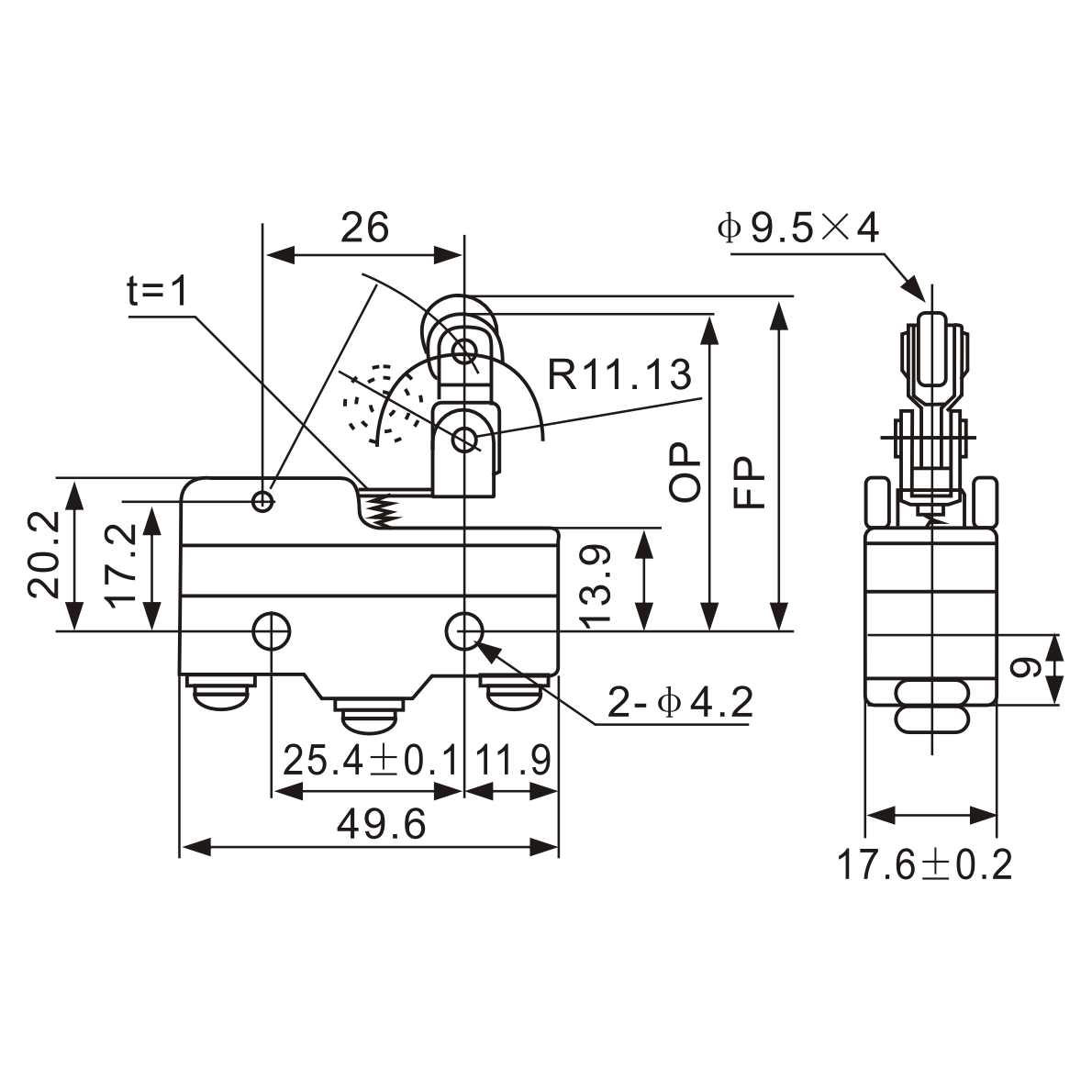 Tianyi Switch Z-15GW2277-B Screw-Action Micro Limit Switch