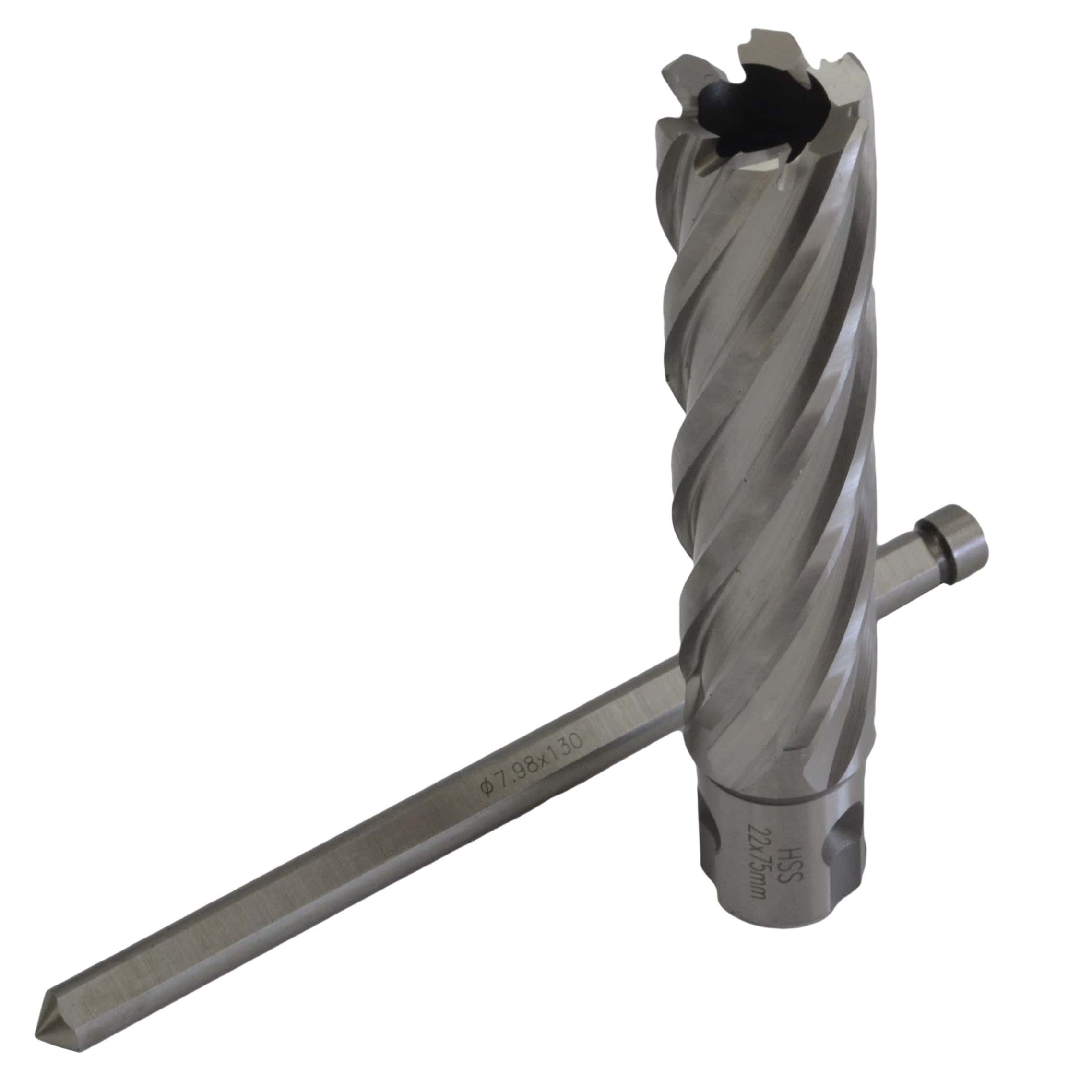 Twin Eagle Imports Annular Cutter 22 x 75mm D.O.C HSS Weldon Shank Annular Cutter with Pilot Pin