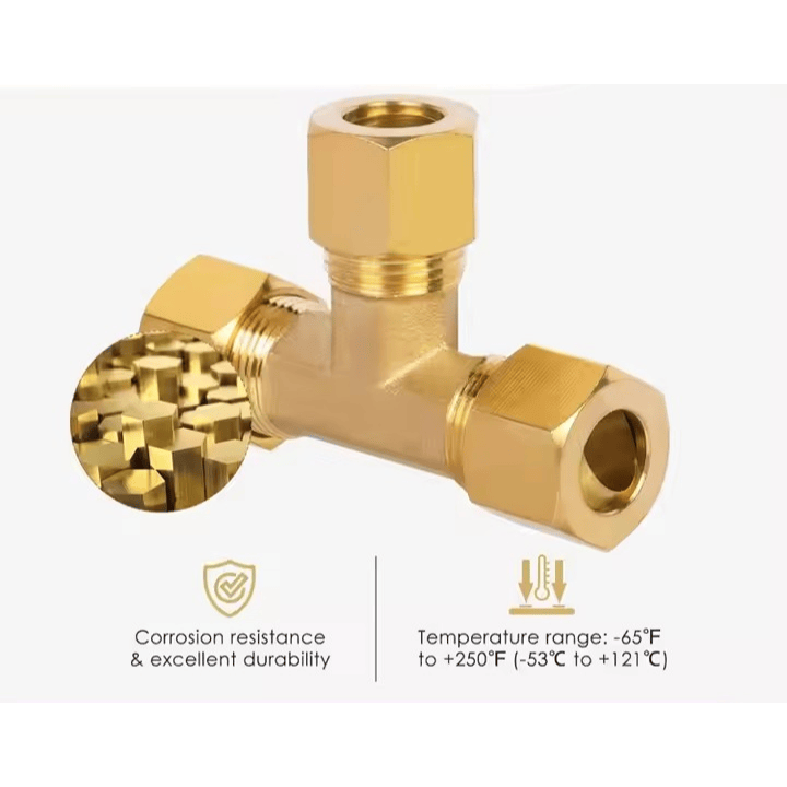 Twin Eagle Imports Brass Connector 5 PCS – 1/4" Brass Compression Fitting Tee Union Grab Kit