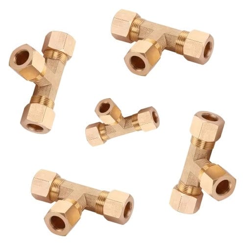 Twin Eagle Imports Brass Connector 5 PCS – 1/4" Brass Compression Fitting Tee Union Grab Kit