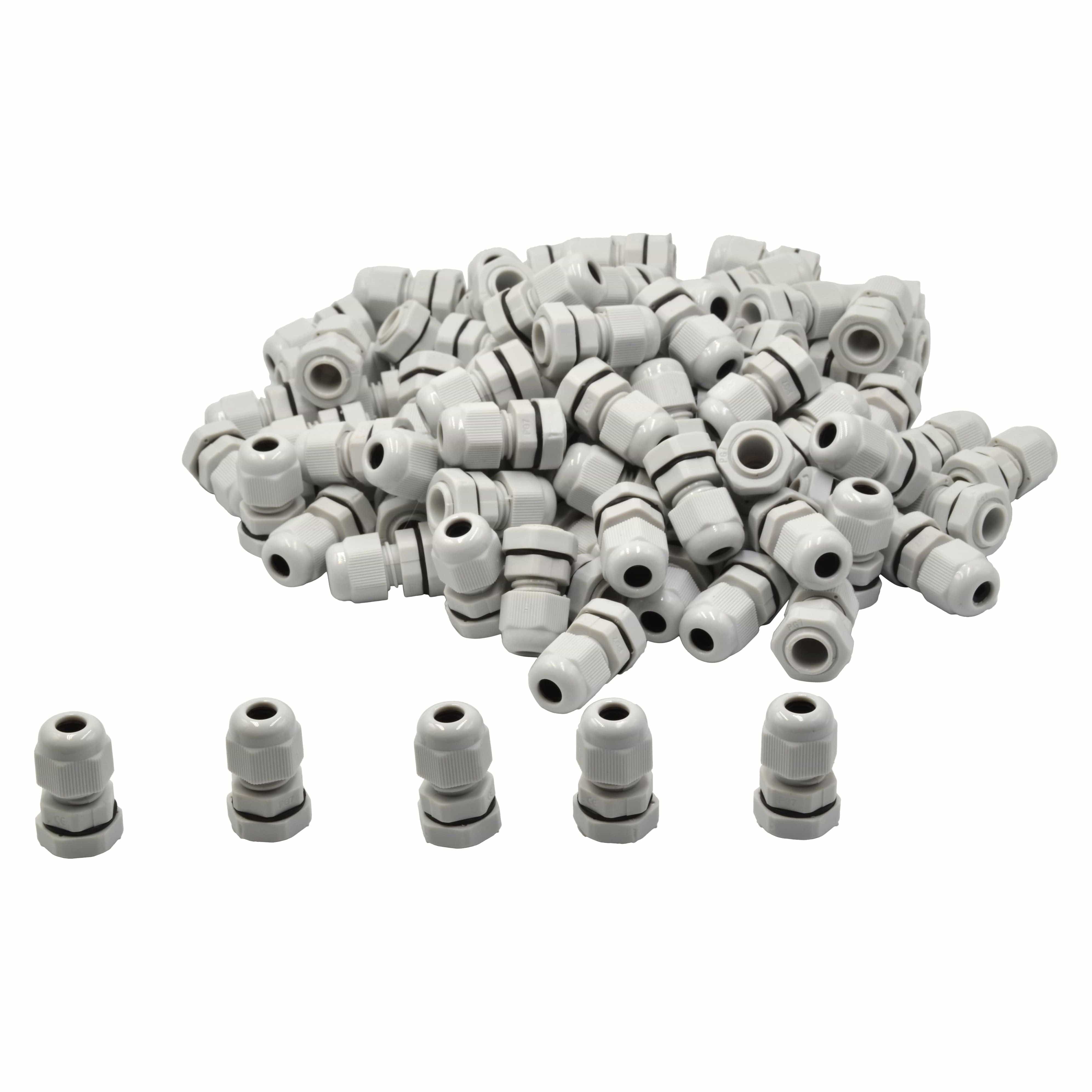 Twin Eagle Imports Cable Gland 100 Pack IP68 PG7 White Nylon Cable Gland 3-6.5mm Cable Range