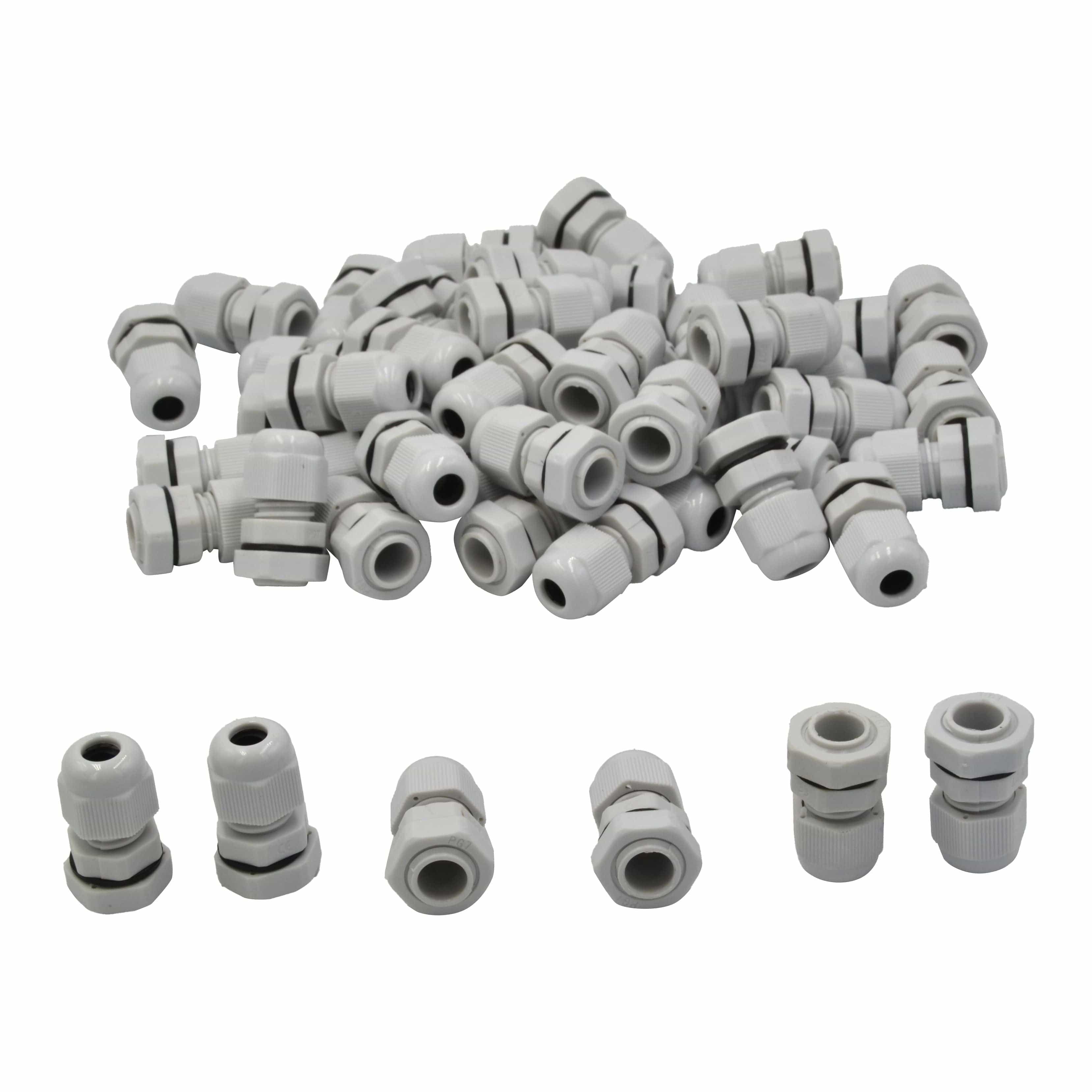 Twin Eagle Imports Cable Gland 50 Pack IP68 PG7 White Nylon Cable Gland 3-6.5mm Cable Range