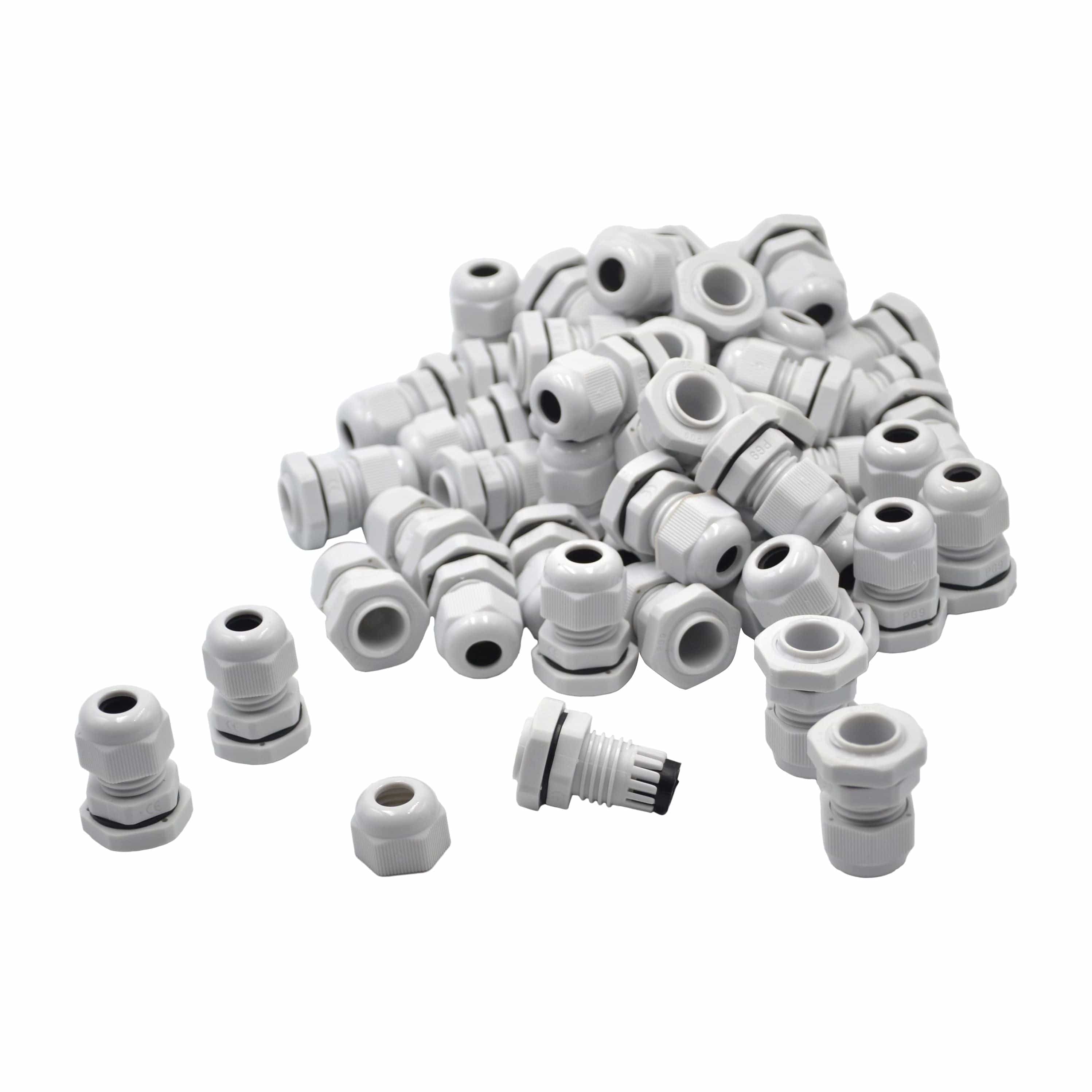 Twin Eagle Imports Cable Gland 50 Pack IP68 PG9 White Nylon Cable Gland 4-8mm Cable Range
