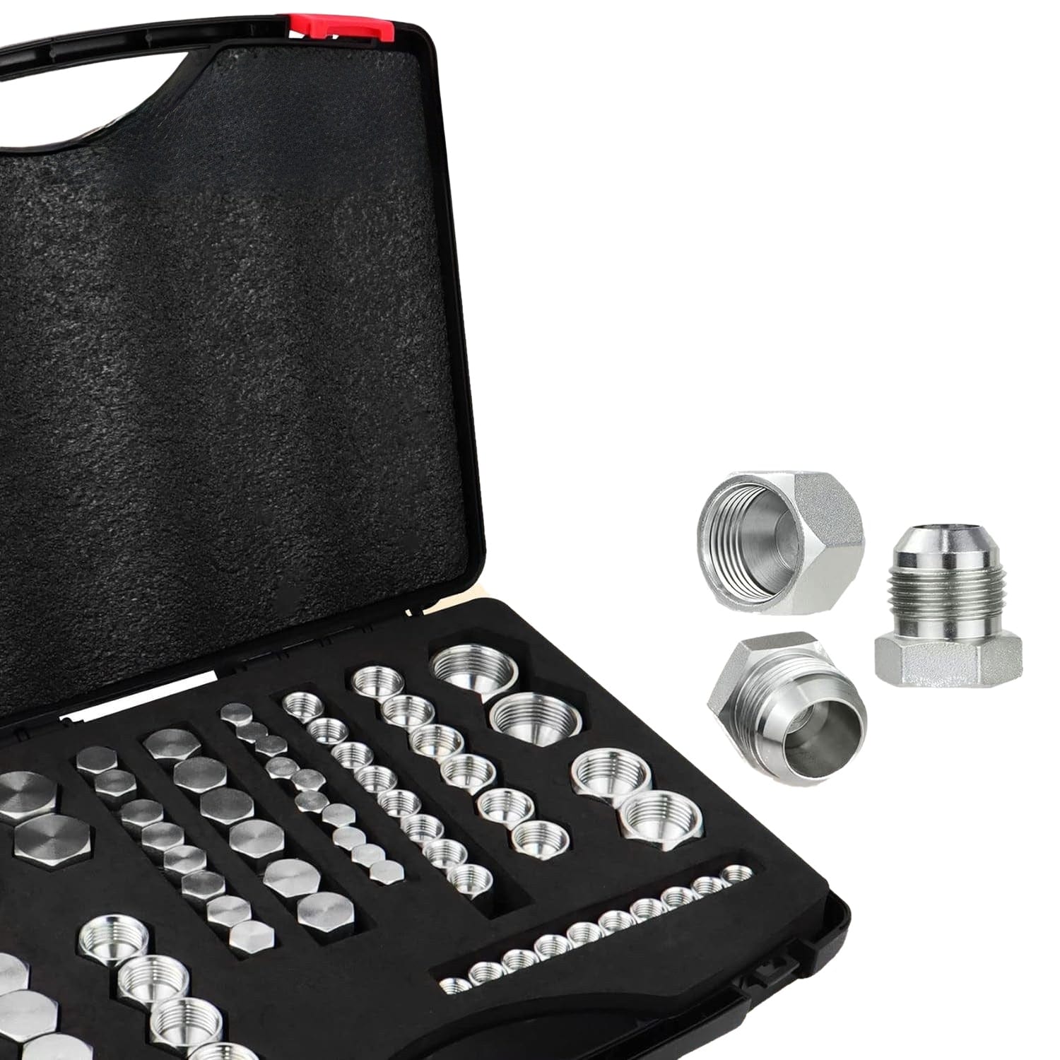 ZELCAN 64-Piece Hydraulic Hose Cap & Plug Kit – JIC 37° Flare, Galvanized Steel, Assorted Sizes (Silver)