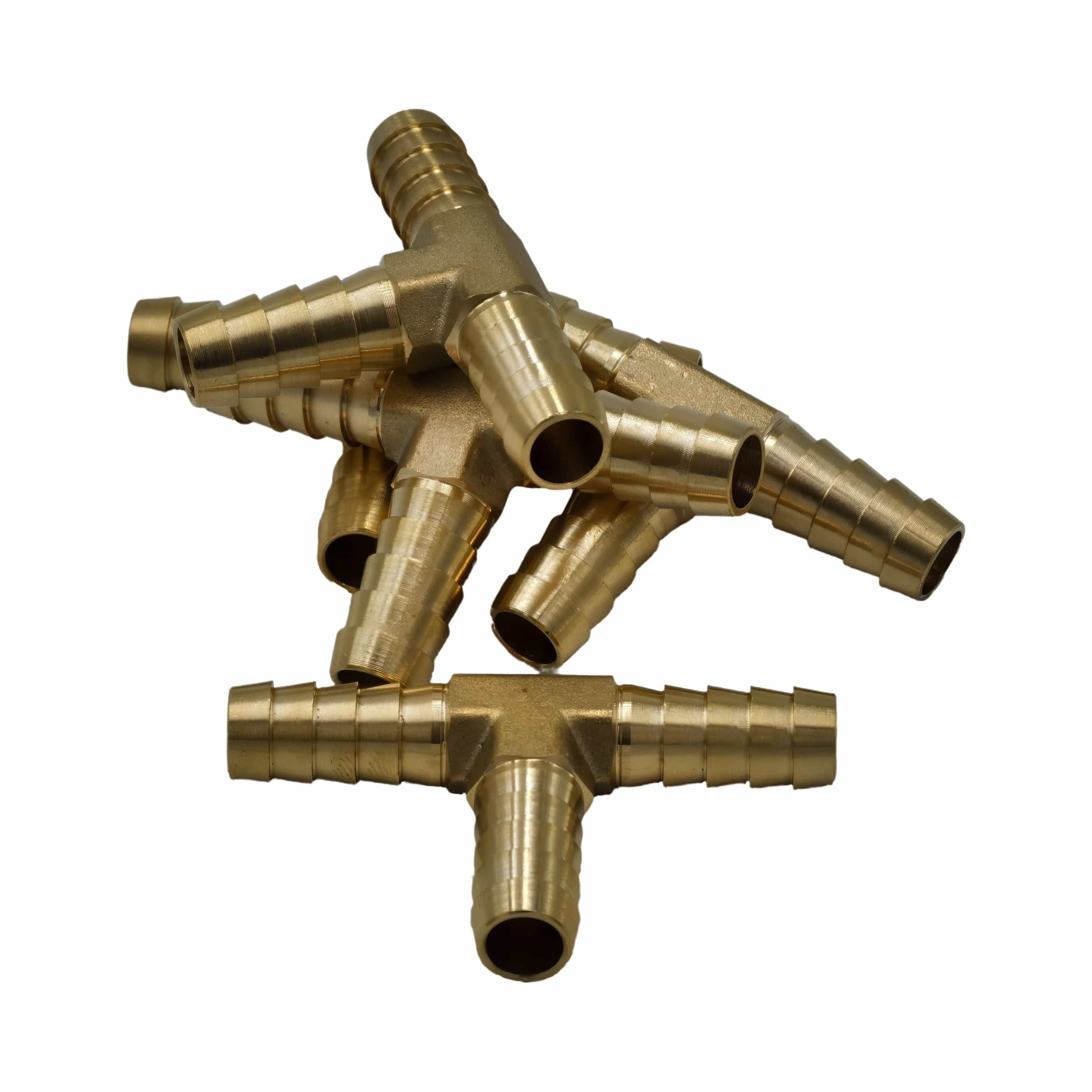 Twin Eagles Brass Connector 5pc 3/8" Three Way Brass Hose Barb Tee H12 Grab Kit