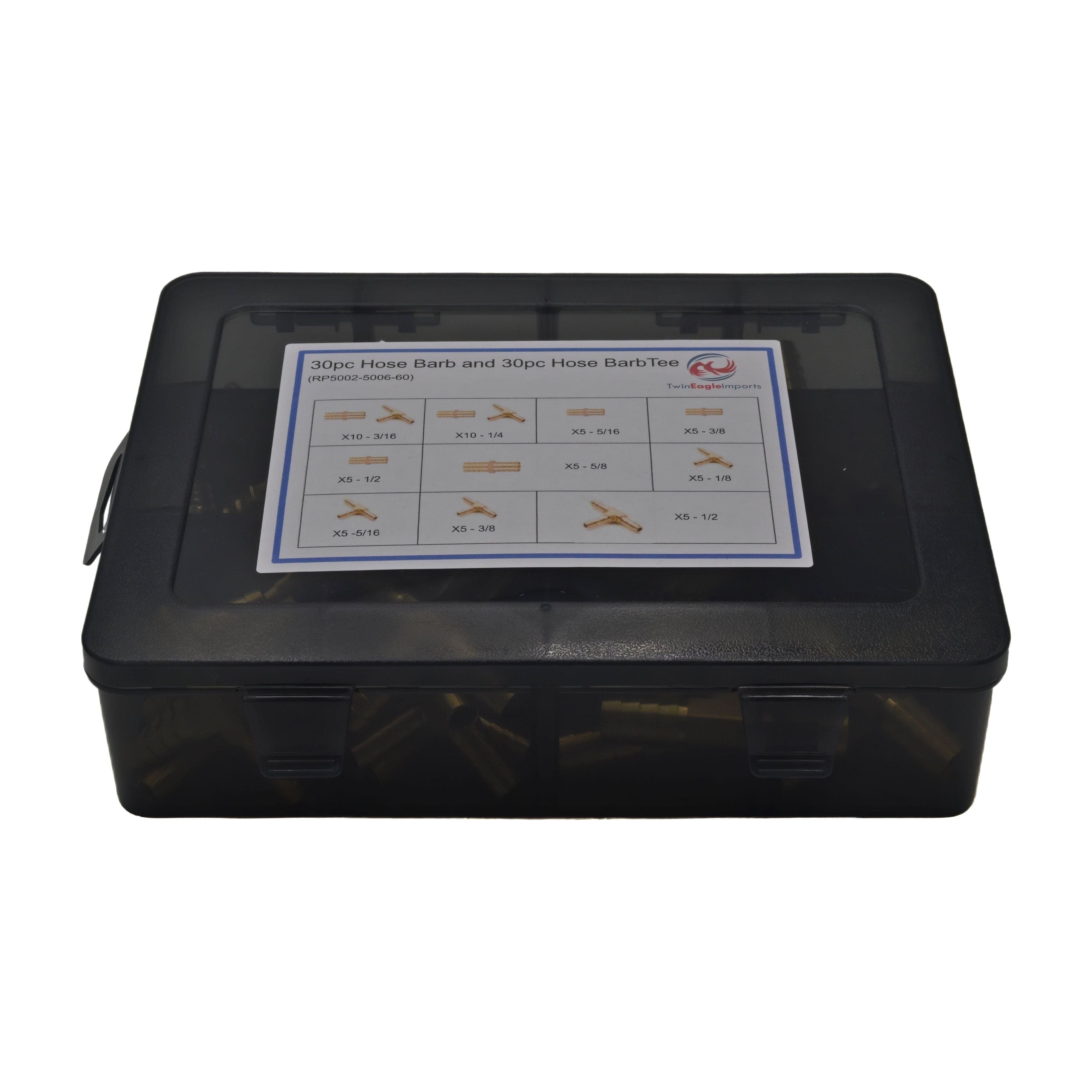 Twin Eagles Brass Connector 60pc Hose Barb T Piece & Straight Fittings Grab Kit Assortment