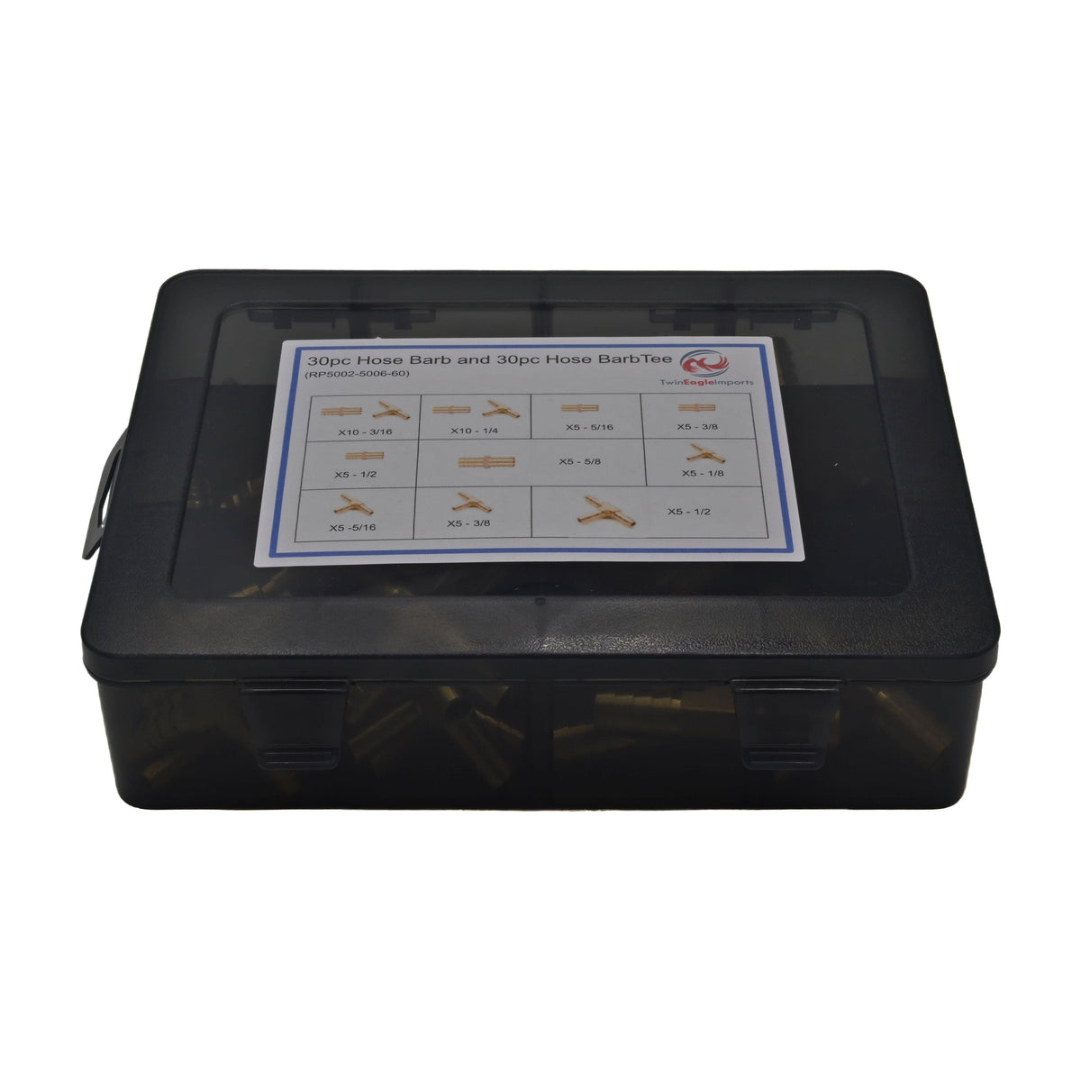 Twin Eagles Brass Connector 60pc Hose Barb T Piece & Straight Fittings Grab Kit Assortment