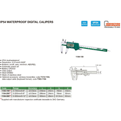 INSIZE IP54 Digital Caliper  0-150mm / 0-6" Range Series 1104-150