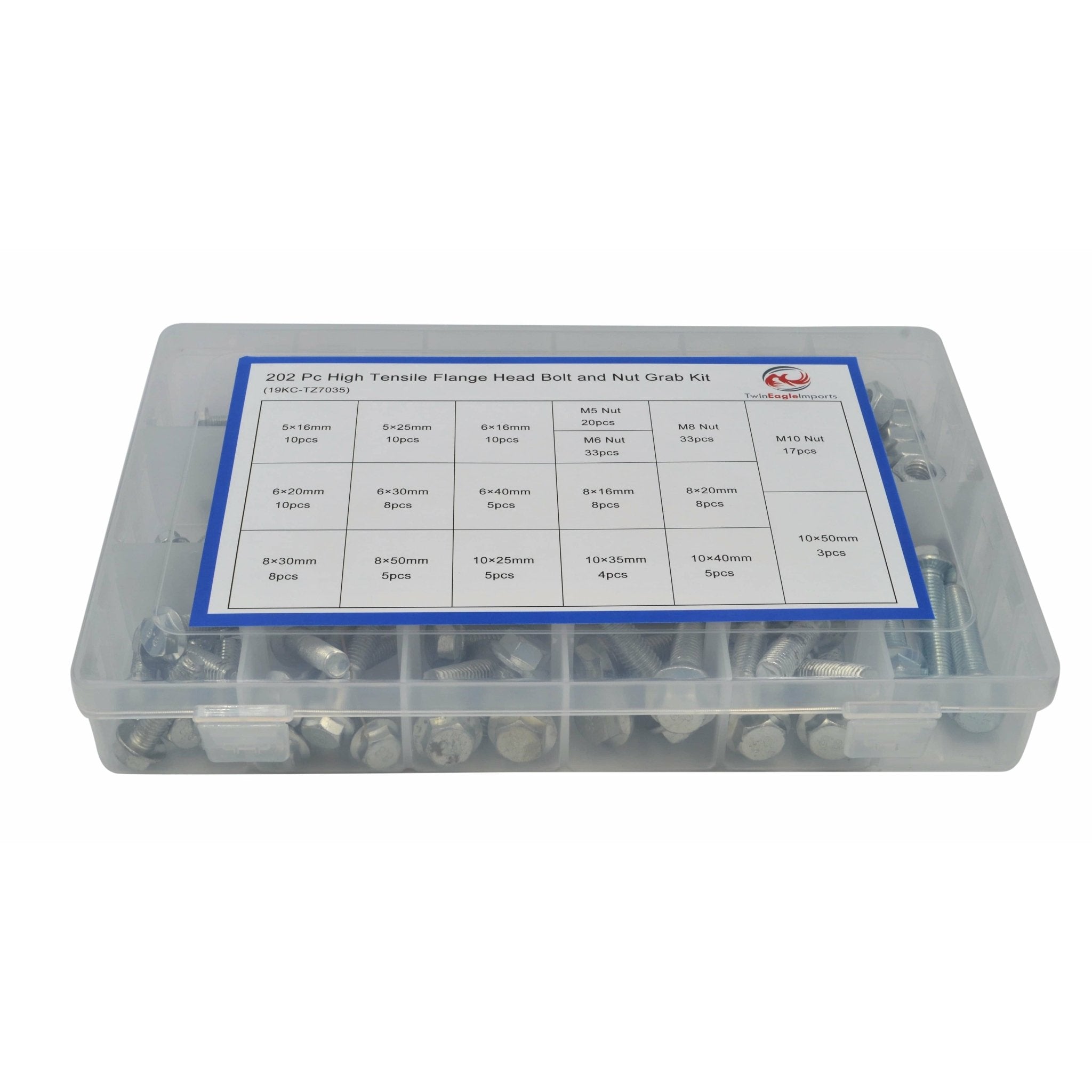 202pc High Tensile Metric Flange Head Bolt and Nut Grab Kit - Twin Eagle Imports