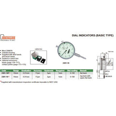 Insize Metric Lug Back Dial Indicator 10mm Range Series 2301-10