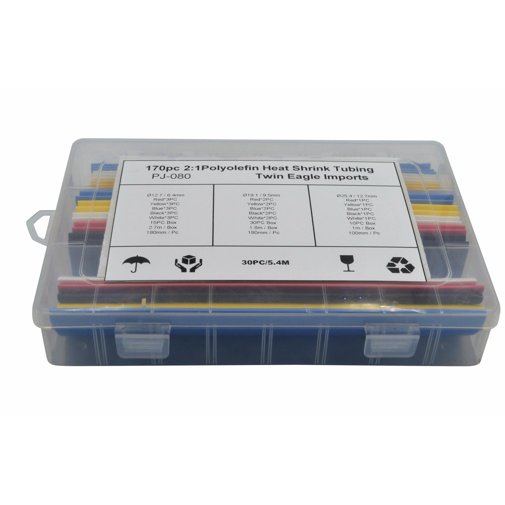 30pc 2:1 Metric Polyolefin Large Heat Shrink Tubing Grab Kit Assortment - Twin Eagle Imports