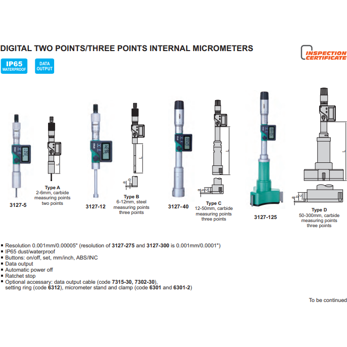 Insize Digital Two Points/ Three Points Internal Micrometer Set 20-50mm Range Series 3127-504