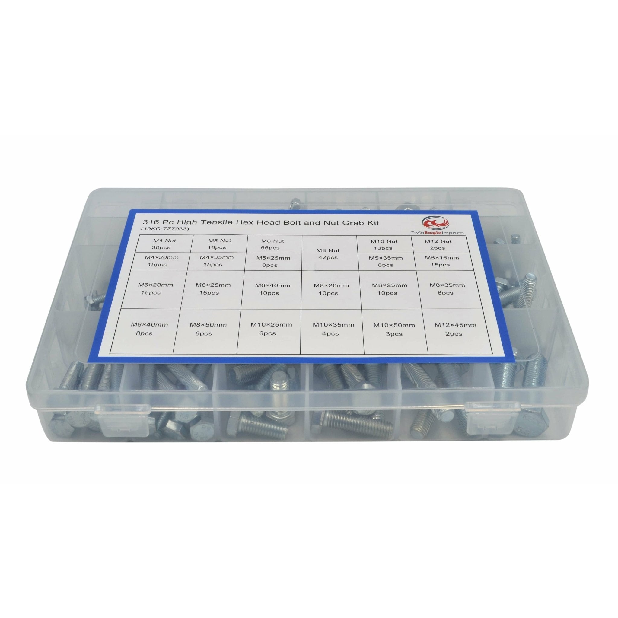 316pc High Tensile Hex Head Bolt and Nut - Twin Eagle Imports