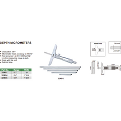 Insize Imperial Depth Micrometer 0-1" Range Series 3240 - 1