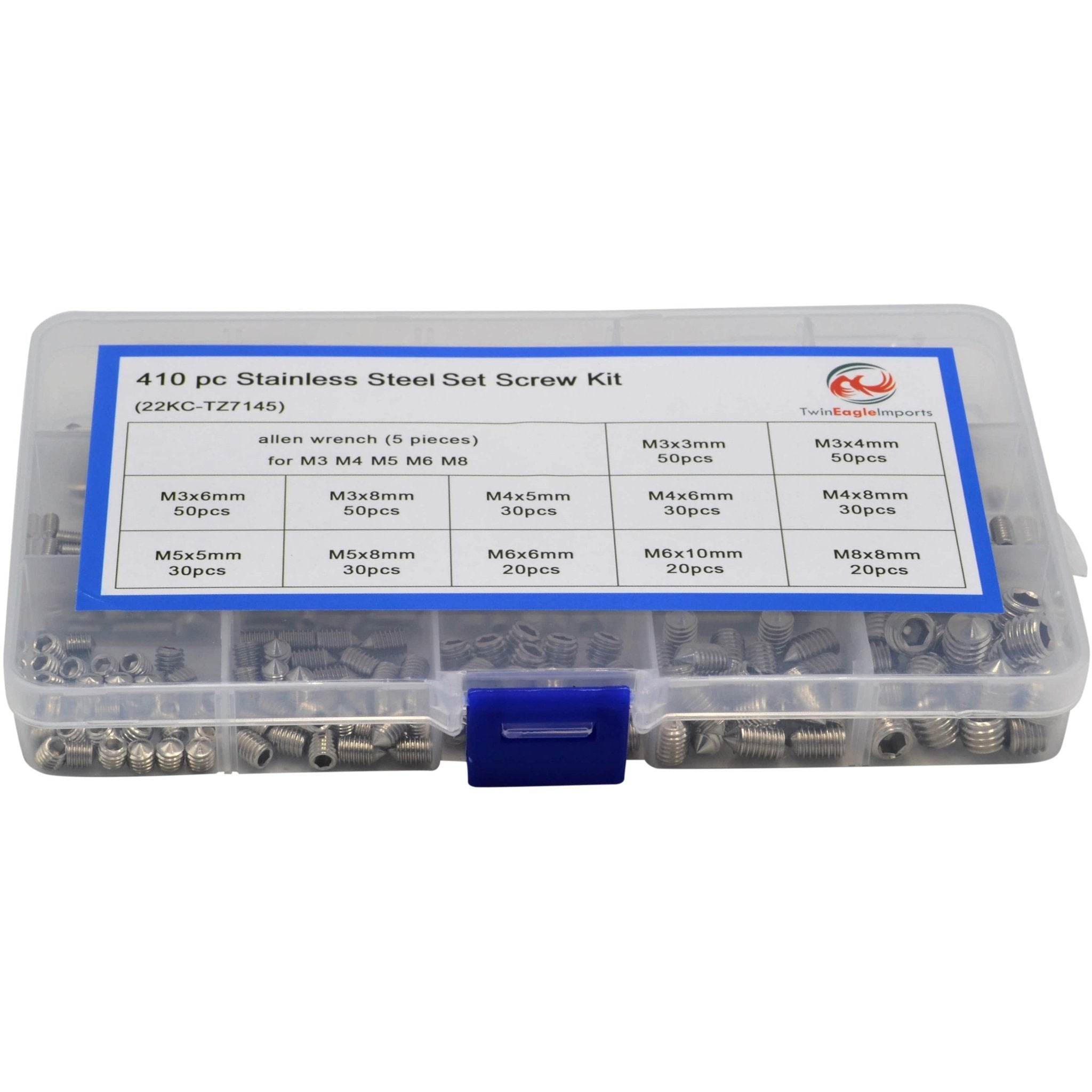 410 Piece Stainless Steel Metric Set Screw Grab Kit Assortment - Twin Eagle Imports