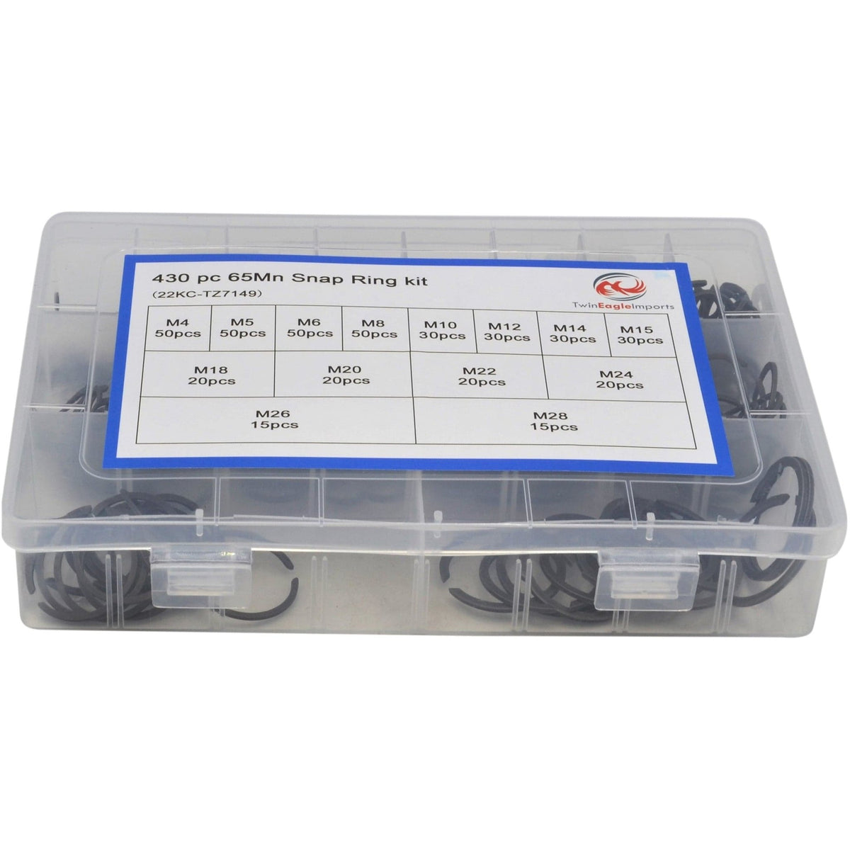 430pc 65 Mn Metric Snap Ring Retainer Grab Kit Assortment - Twin Eagle Imports