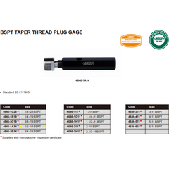 Insize Thread Plug Gauge 1/2"-14 BPST Series - 4646-1A14