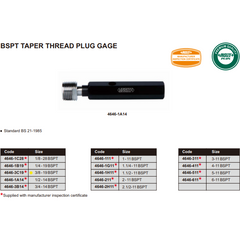 Insize Thread Plug Gauge 3/8"-19 (BS21-1985) BPST Series - 4646-3C19