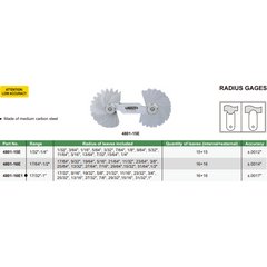 Insize Radius Gauge Set 17/32" - 1" Range Series 4801-16E1