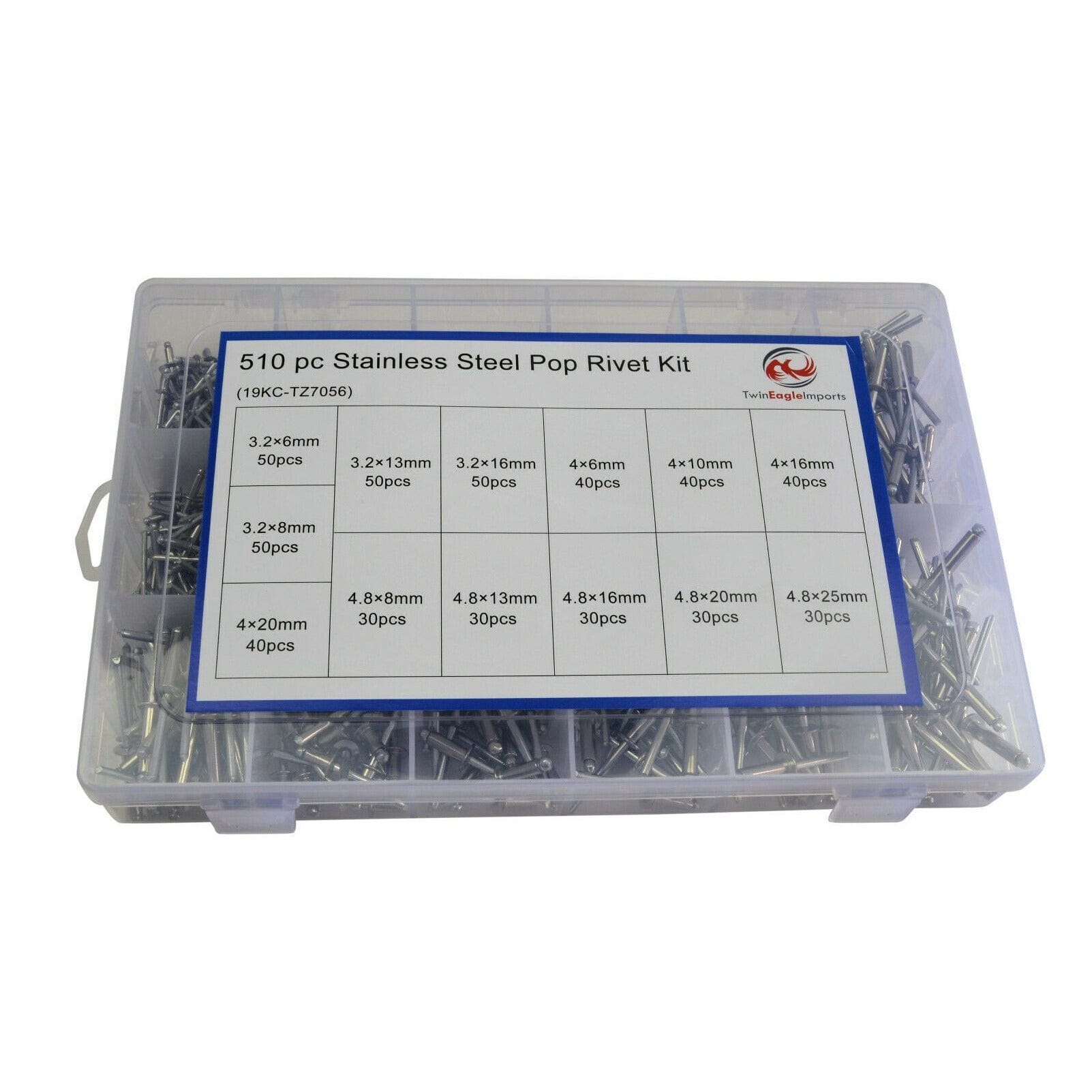 510pc 304 Stainless Steel Pop Rivit Grab Kit - Twin Eagle Imports