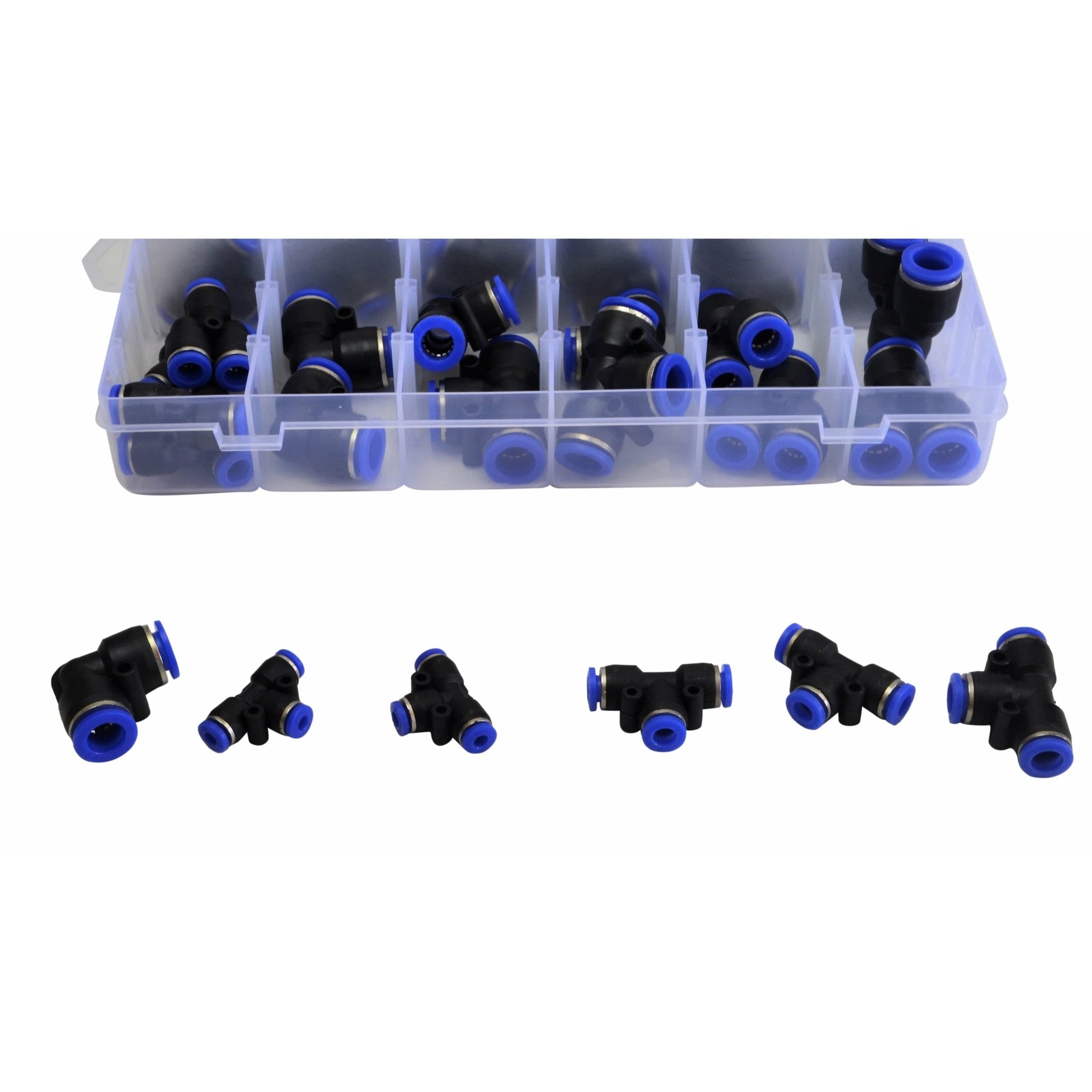 60pc Metric Pneumatic Push in Air Line Hose Joiner Grab Kit Assortment - Twin Eagle Imports