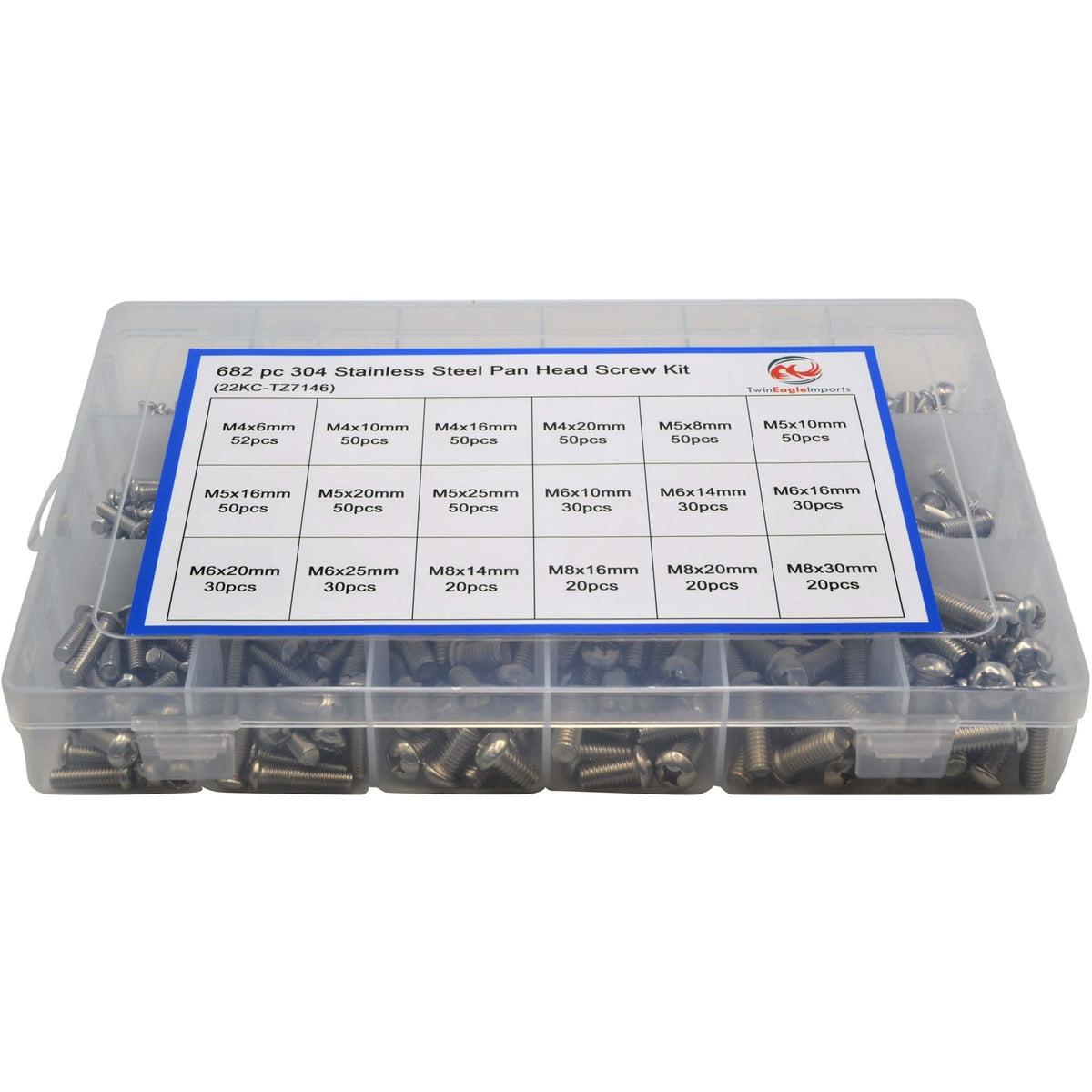 682 Piece 304 Stainless Steel Pan Head Screw Grab Kit Assortment - Twin Eagle Imports