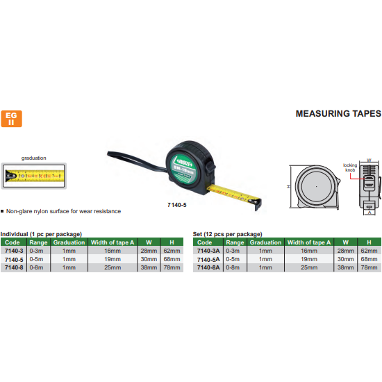 Insize Metric 5M Tape Measure with Auto Retract Series 7140-5