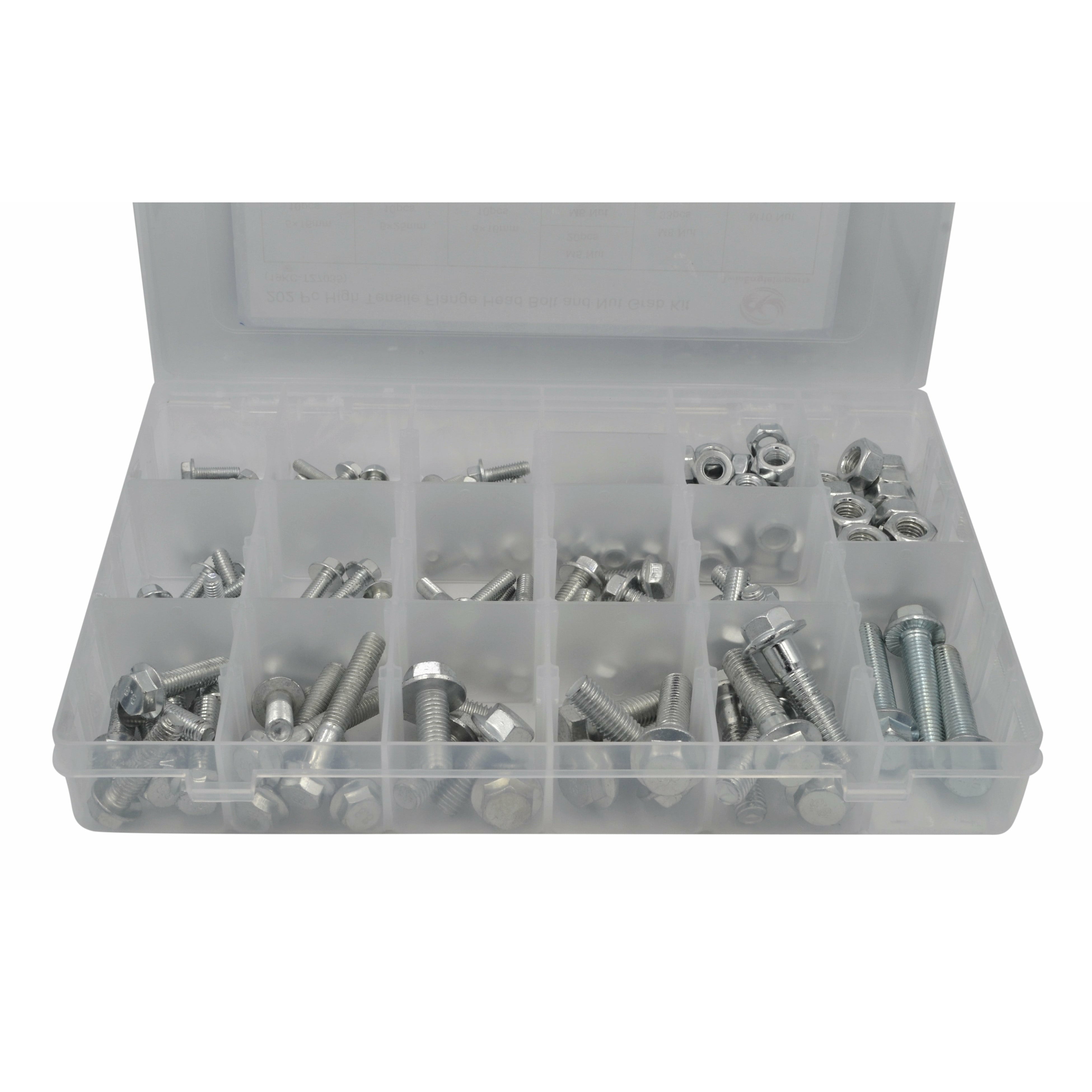 202 pc High Tensile 8.8 Flange Head Bolt and Nut Grab Kit Assortment M5 - M10