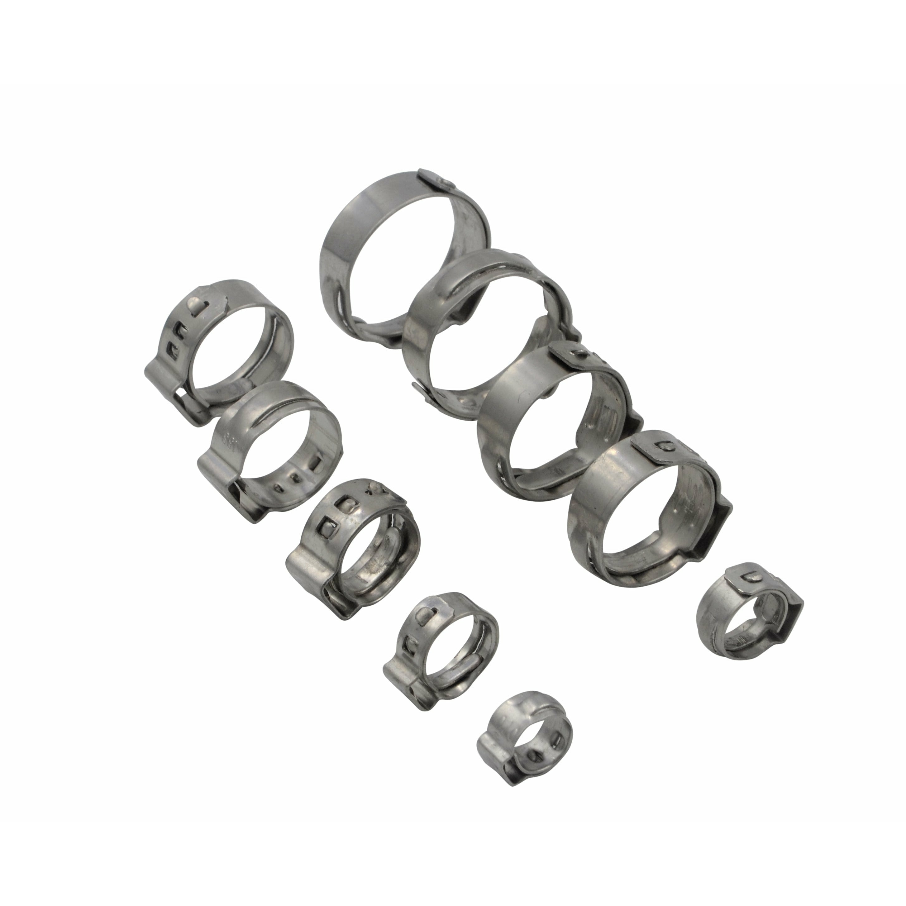 100 Piece 304 Stainless Steel 13.5-16.2mm Ear Hose Clamp Grab Kit Assortment