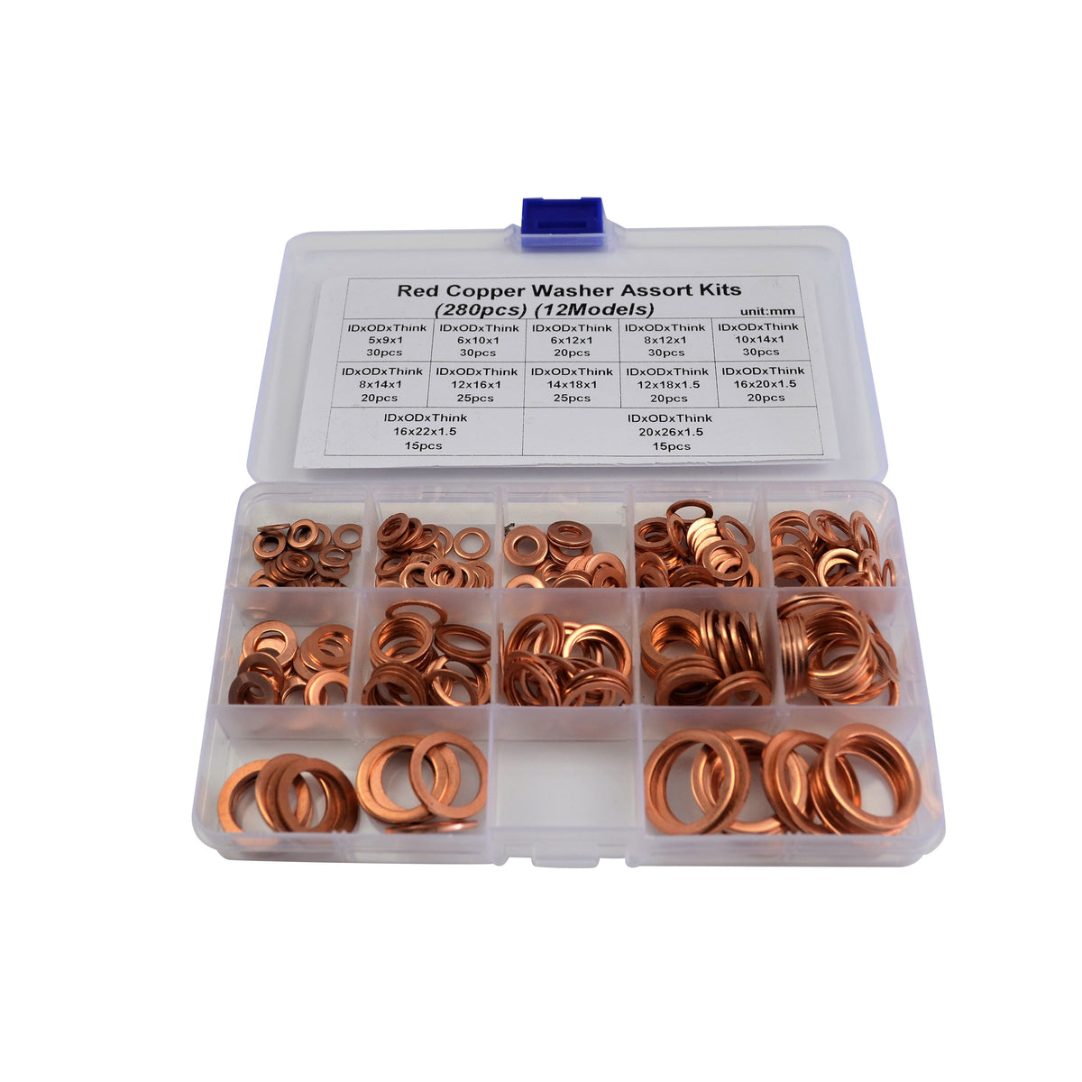 red copper washer kit 280pcs solid sump plug 12 sizes set fastners fuel water