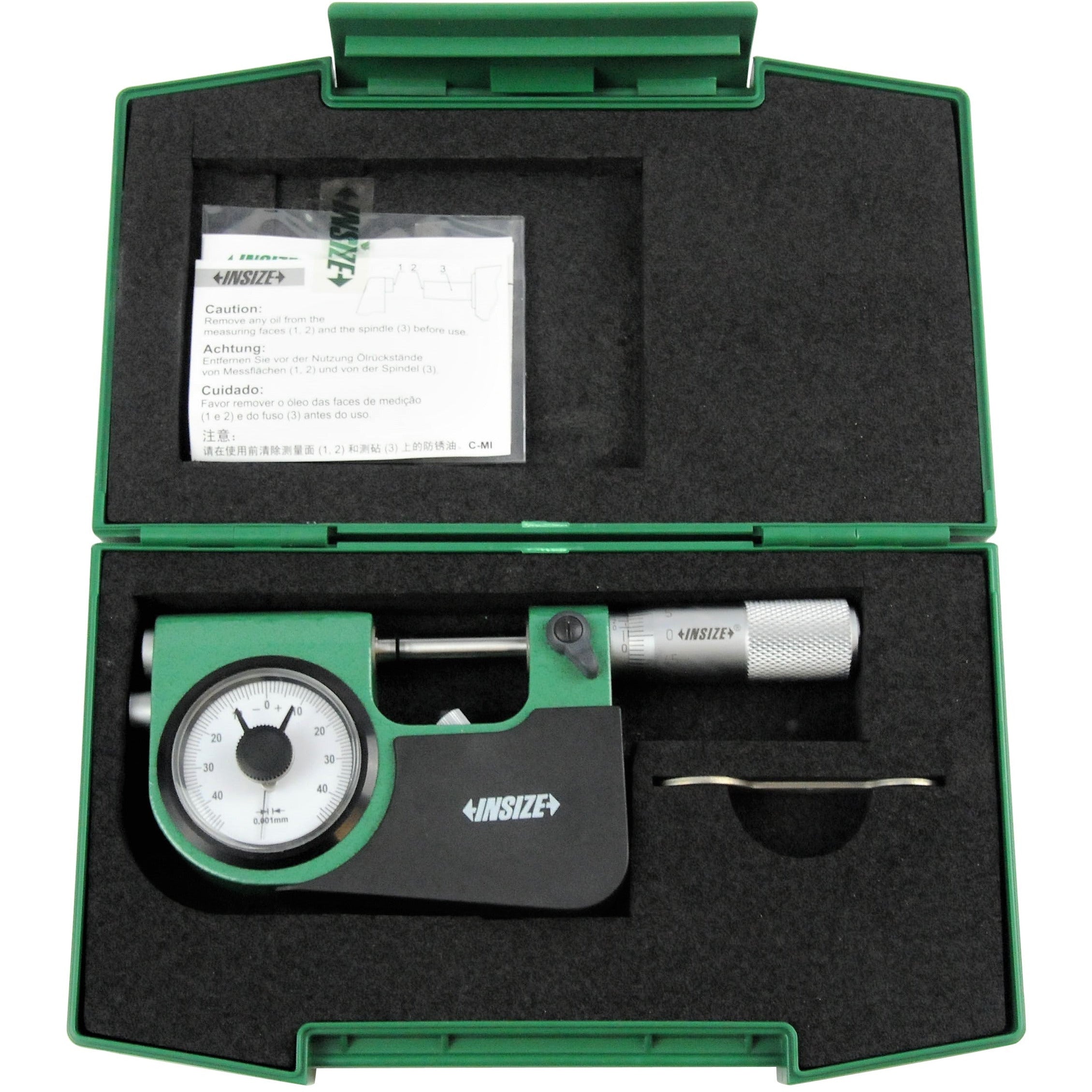 Insize Indicating Micrometer with Support 0-25mm Range Series 3332-25