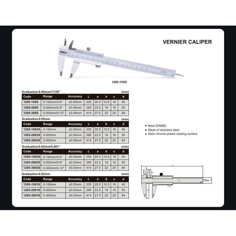INSIZE Monoblock Vernier Caliper -  1205-1502S 0-150mm / 0-6"