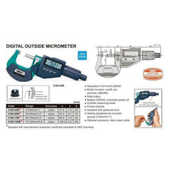 Insize Digital Outside Micrometer 25-50MM / 1-2" Range Series 3109-25A