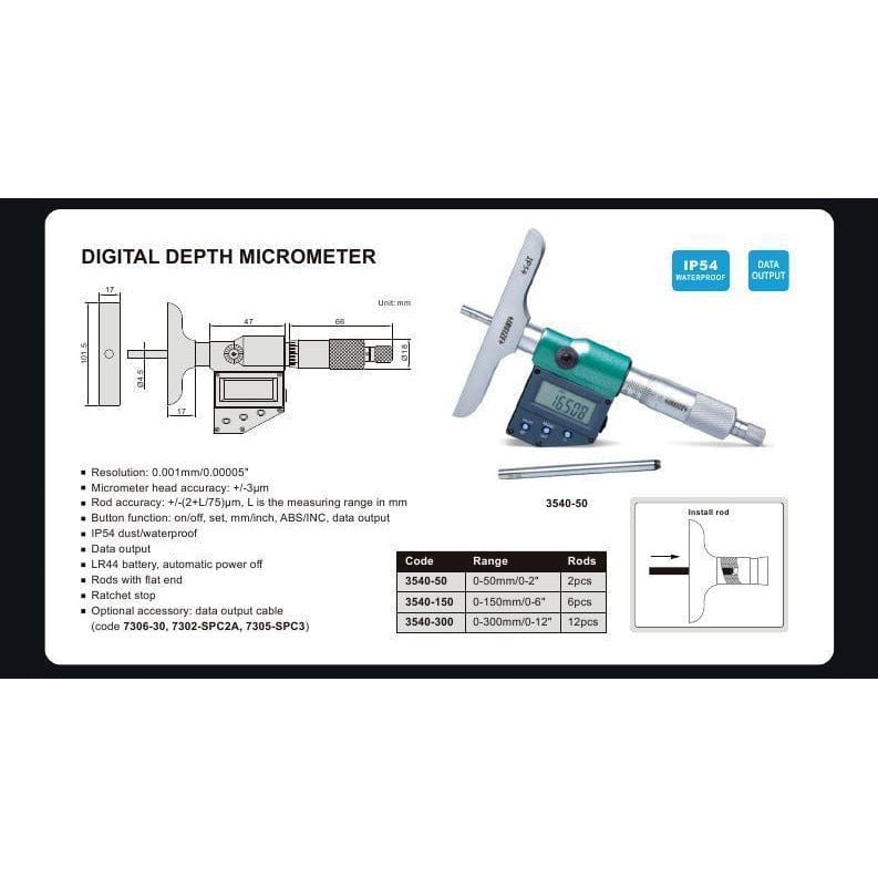 Digitial Depth Mic Insize Digital Depth Micrometer 0-50MM 0-2