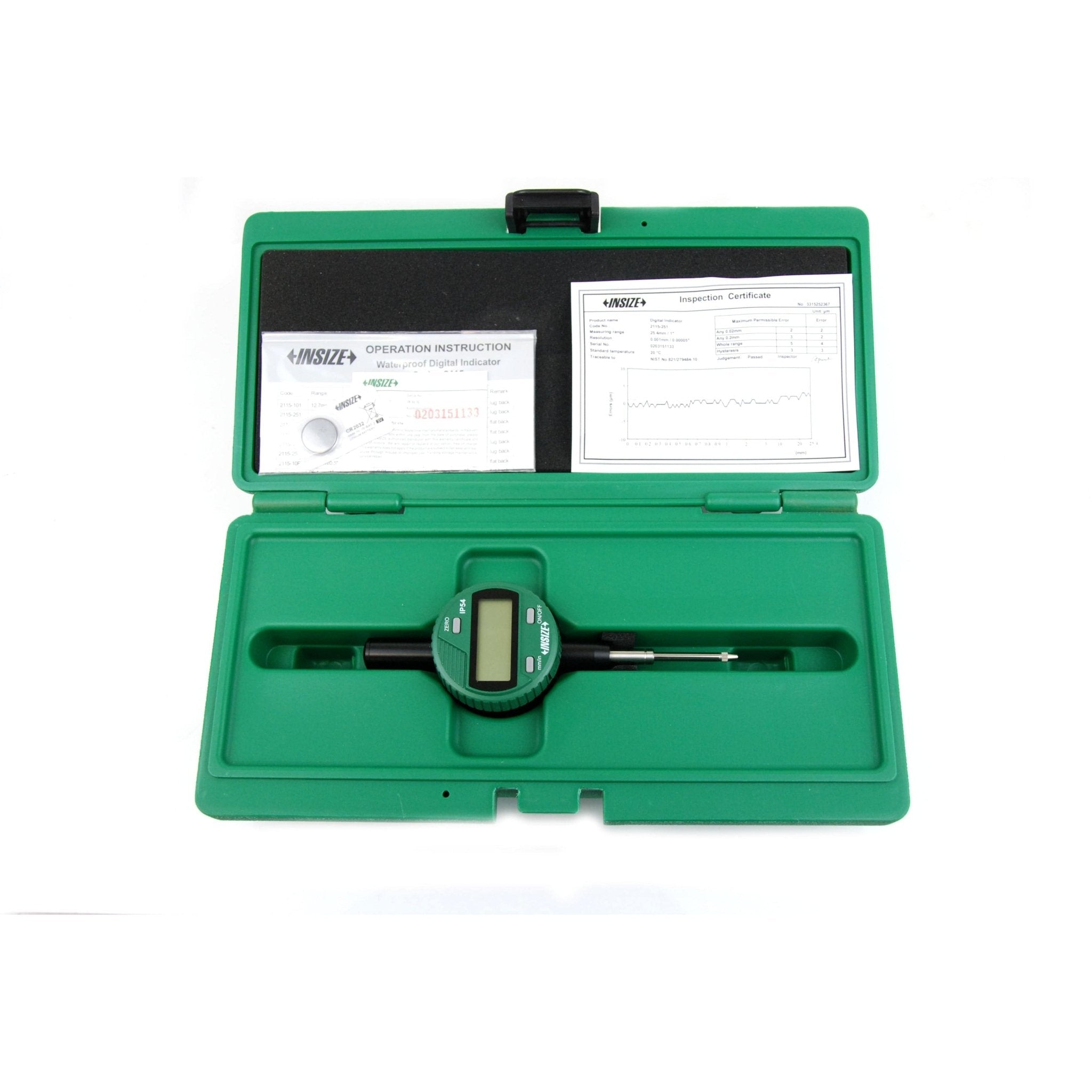 Insize IP54 Coolant Proof Digital Indicator 25.4mm / 1" Range Series 2115-251 - Twin Eagle Imports