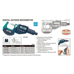 INSIZE Measuring Equipment Insize Digital Outside Micrometer 50-75mm/2-3" Range Series 3109-75A