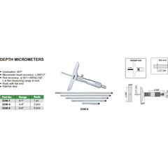 INSIZE Measuring Equipment Insize Imperial Depth Micrometer 0-4" Range Series 3240 - 4