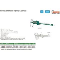 INSIZE Measuring Equipment INSIZE IP54 Digital Caliper 0-150mm/0-6" Range Series 1104-150
