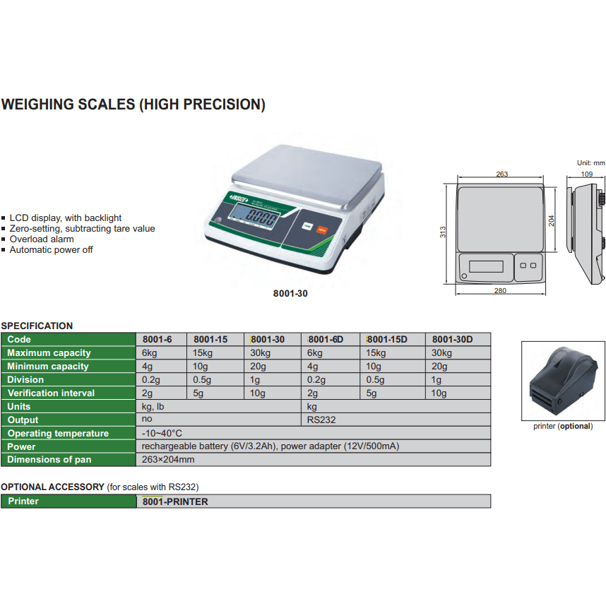 INSIZE Measuring Equipment WEIGHING SCALES 6KG/0.2G - 8001-6