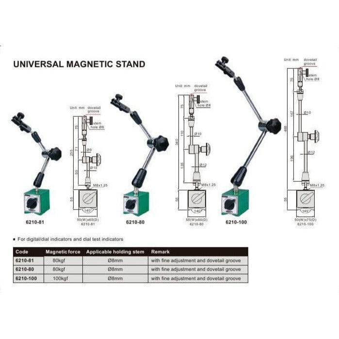 Insize Mechanical Lock Magnetic Stand 80 kg Force Series 6210-80 - Twin Eagle Imports