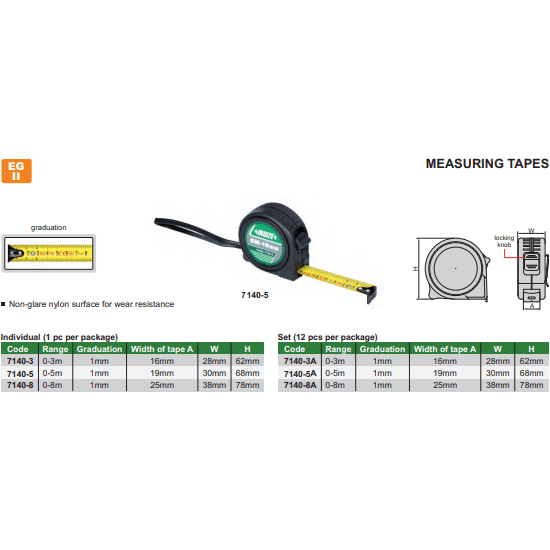 Insize Metric 5M Tape Measure with Auto Retract Series 7140-5 - Twin Eagle Imports