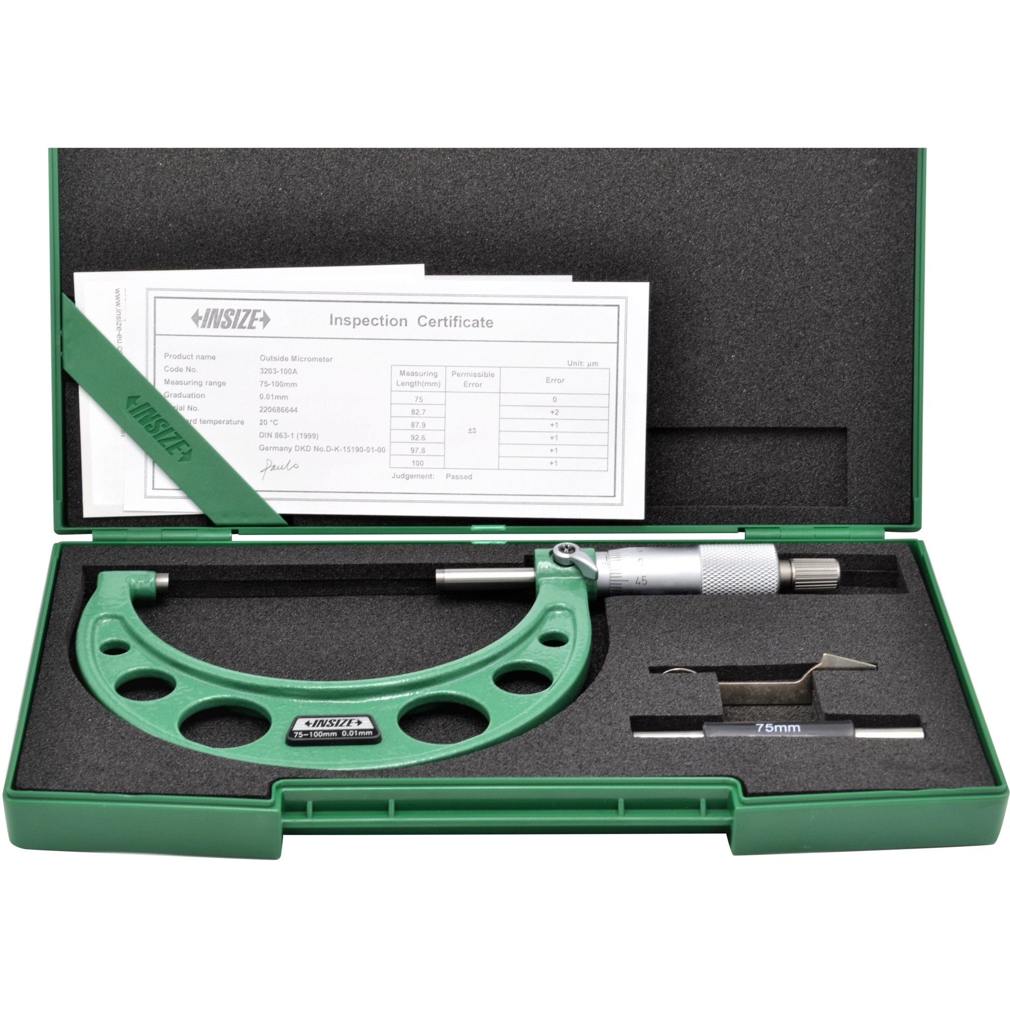 Insize Metric Outside Micrometer 75-100mm Range Series 3203-100A - Twin Eagle Imports