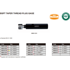 Insize Thread Plug Gauge 3/8"-19 BPST Series - 4646-3C19 - Twin Eagle Imports