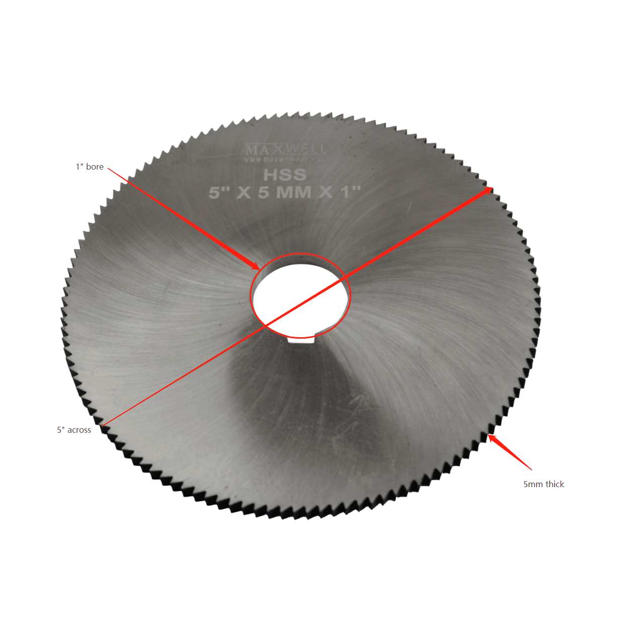 Maxwell HSS Slitting Saw 5" x 5mm x 1" Bore - Twin Eagle Imports