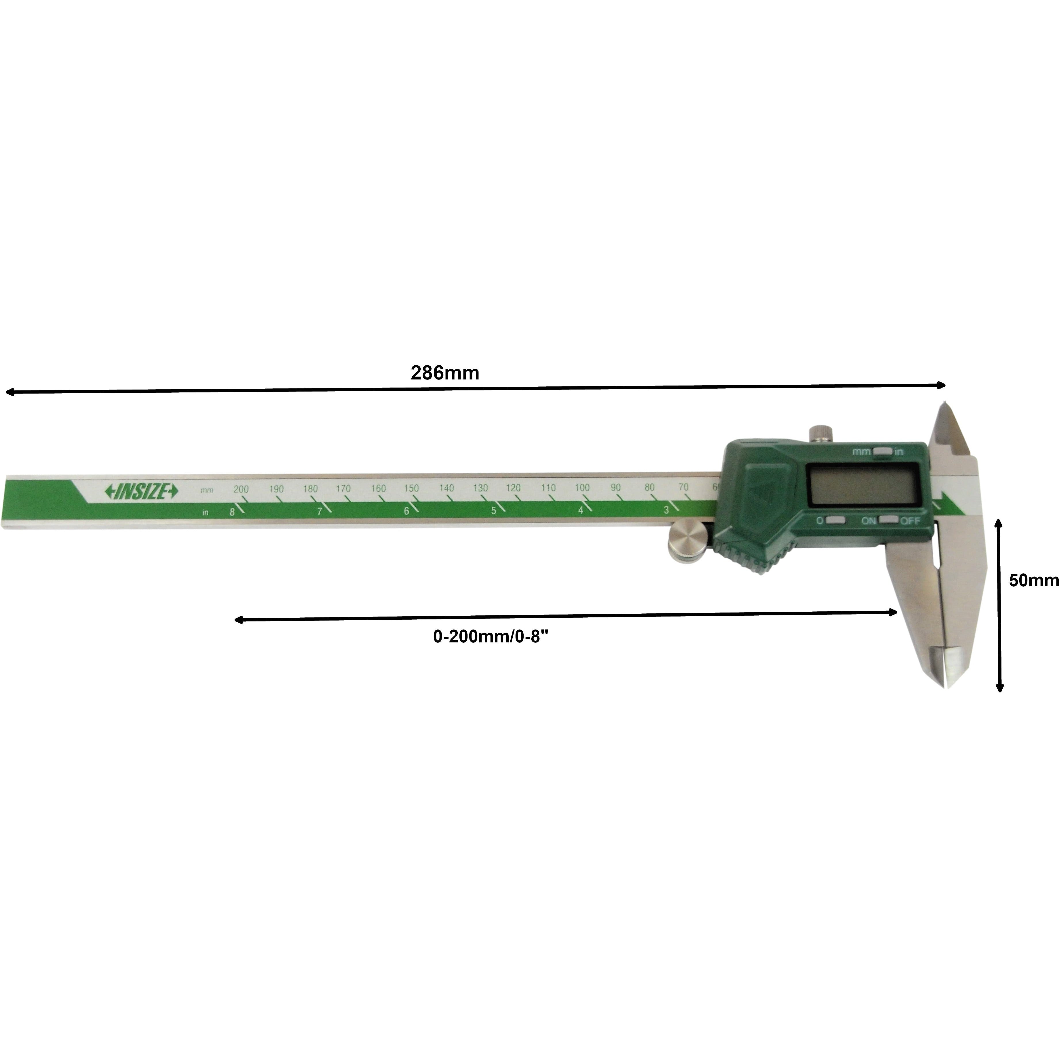 Insize Left Hand Digital Caliper 0-200mm/0-8" Range Series 1130-200