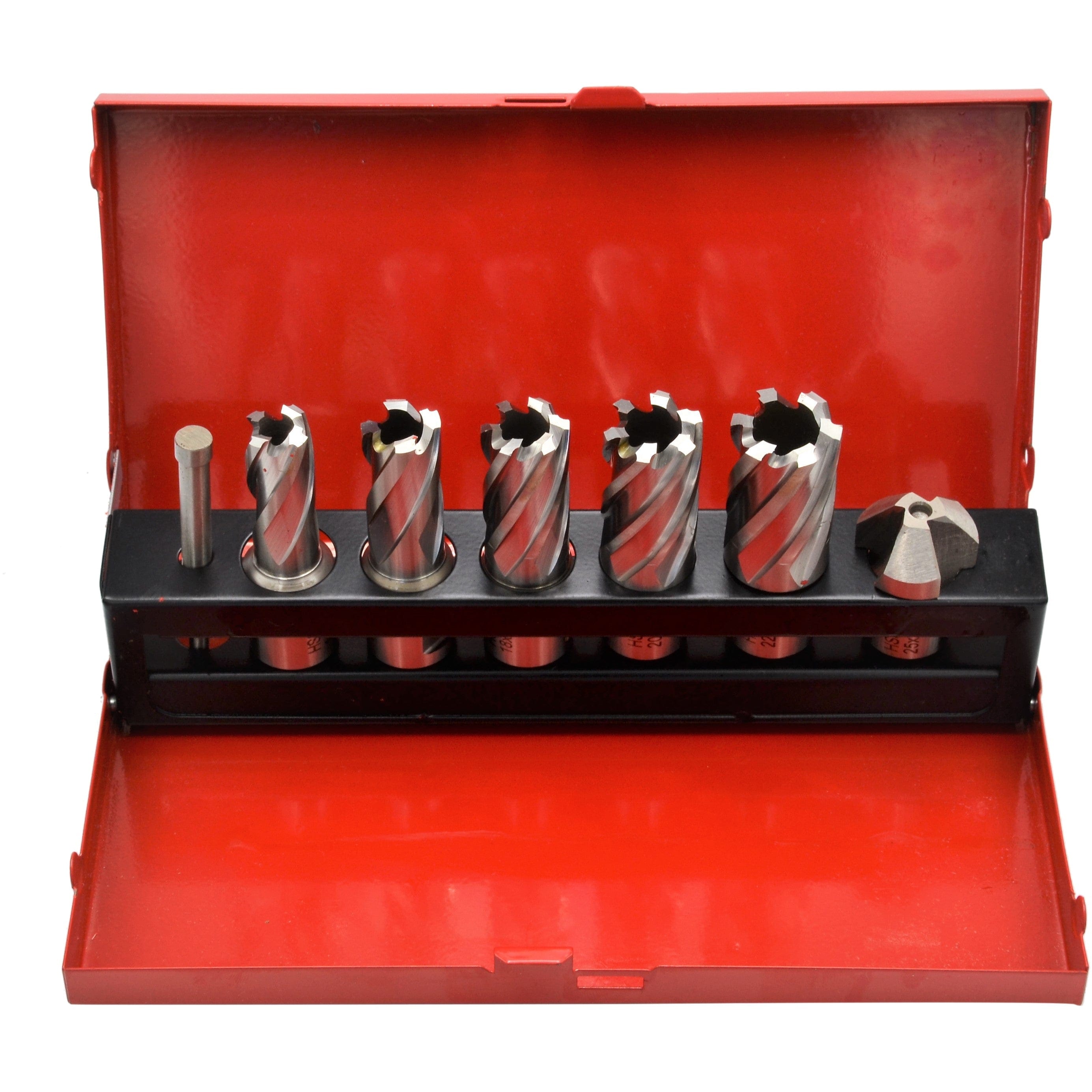 Twin Eagle Imports Annular Cutter Kit 7 PC Weldon Shank HSS Annular Cutter Set with Countersink