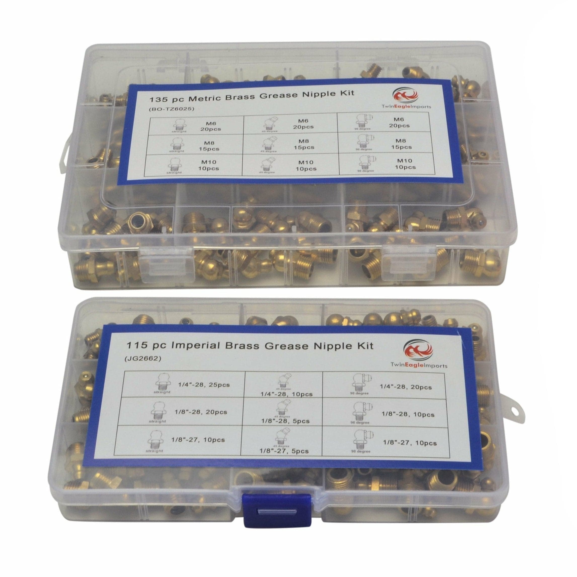 Twin Eagle Imports Grab Kits 250 Piece Metric Imperial Brass Grease Nipple Combo Grab Kit Assortment