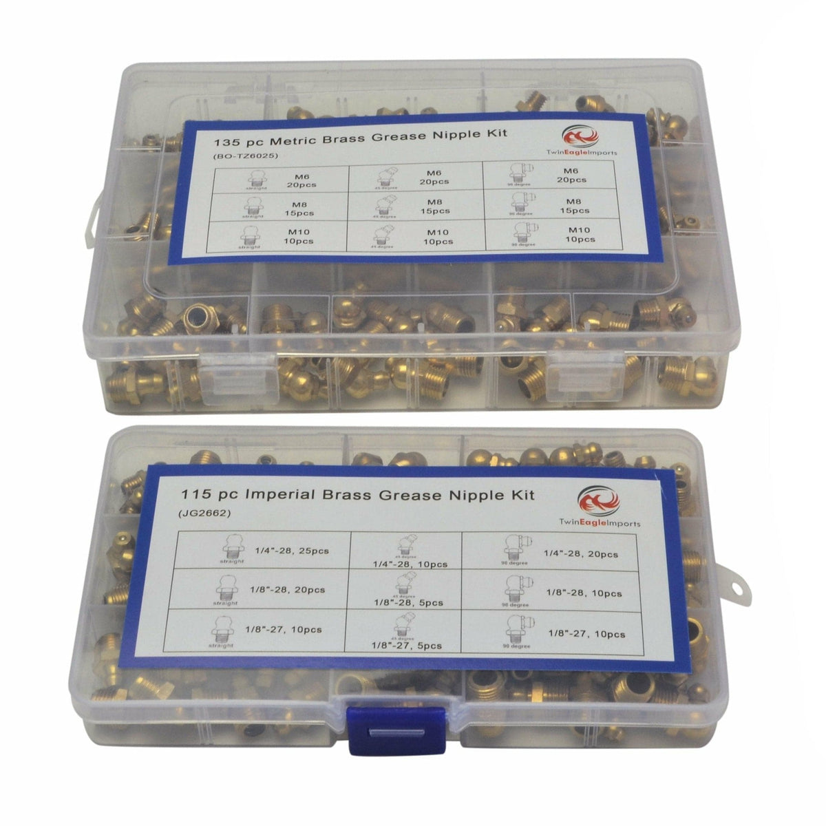 Twin Eagle Imports Grab Kits 250 Piece Metric Imperial Brass Grease Nipple Combo Grab Kit Assortment