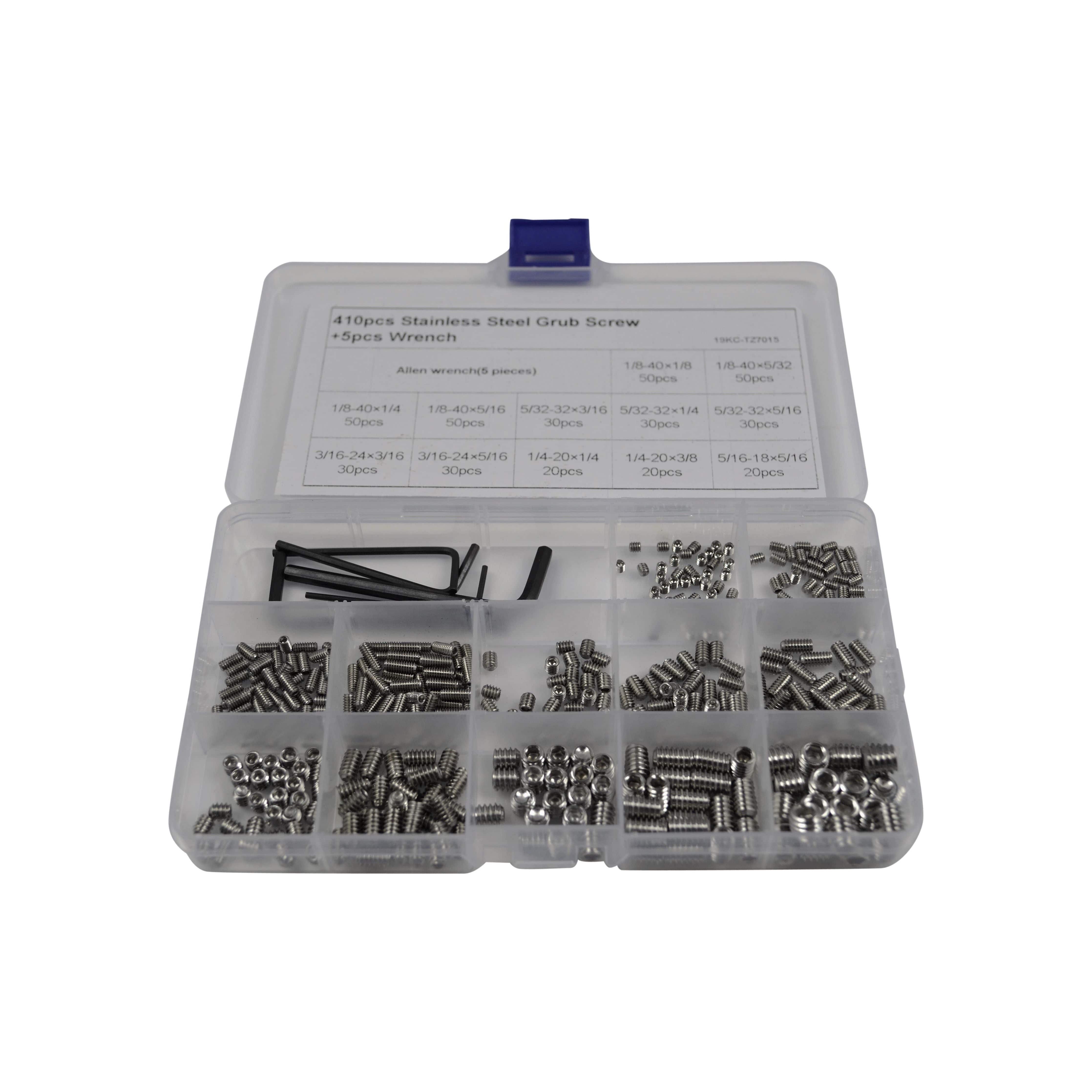 Twin Eagle Imports Grab Kits 410pc Imperial Stainless Steel Grub Screw Grab Kit Assortment